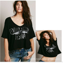 Hot Sale New Design Women Tops Ladies Cotton Black T-Shirt